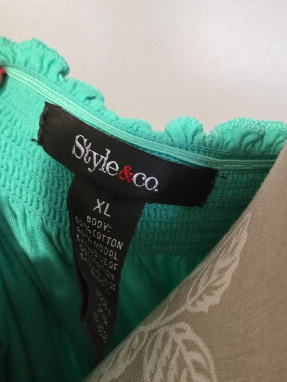 Style & Co. Green Short Sleeve Embroidered Drawstring Top - Picture 2 of 4